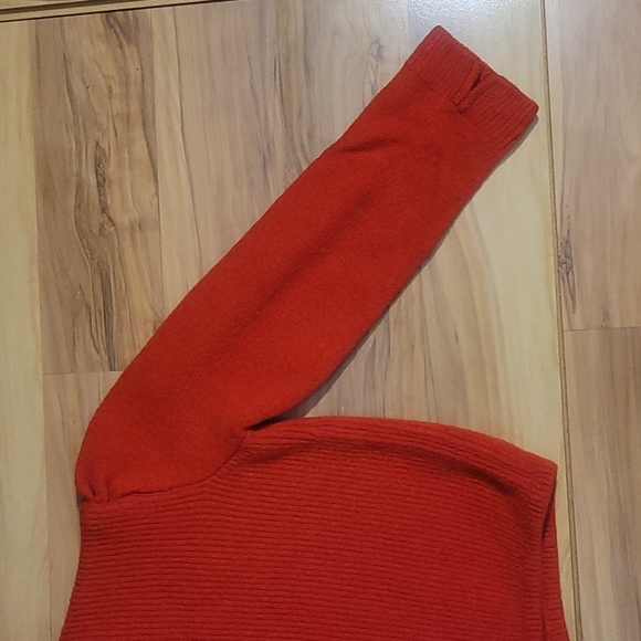 Vintage 80s Red Orange Ribbed Wool Knit Cropped Sweater XS - Picture 7 of 16